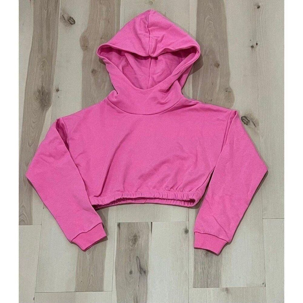 Naked Wardrobe NEW Women Small Pink Crop Long Sleeve Sweatshirt Hoodie